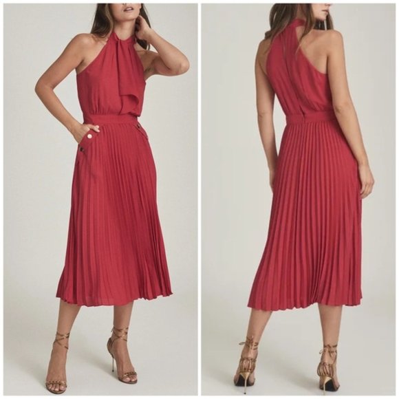 Reiss Dresses & Skirts - NWT Reiss Nina Pink Halerneck Pleated Midi Dress US 6